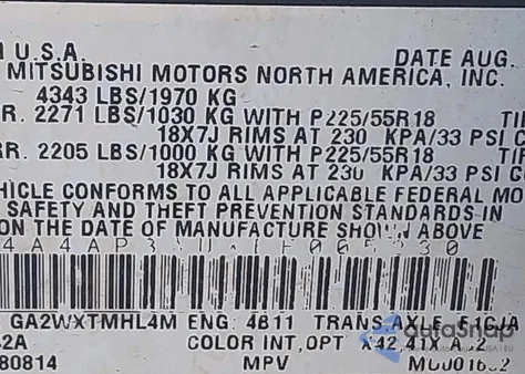 2014 Mitsubishi Outlander Sport Es z USA, uszkodzony, nr VIN 4A4AP3AUXEE005230